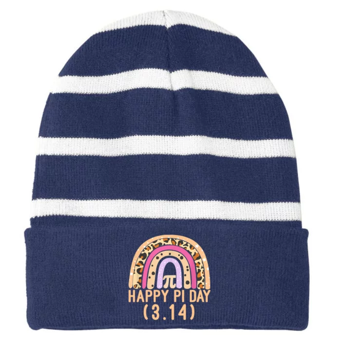 Happy Pi Day Rainbow March 14th Striped Beanie with Solid Band