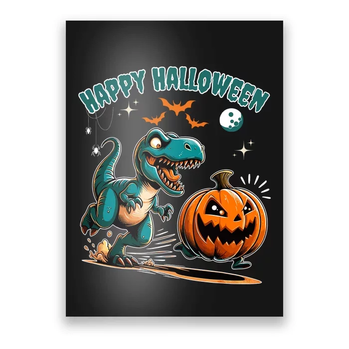 Halloween Pumpkin Dinosaur Funny Trex Design Poster