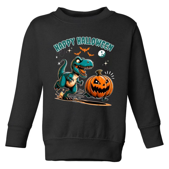 Halloween Pumpkin Dinosaur Funny Trex Design Toddler Sweatshirt