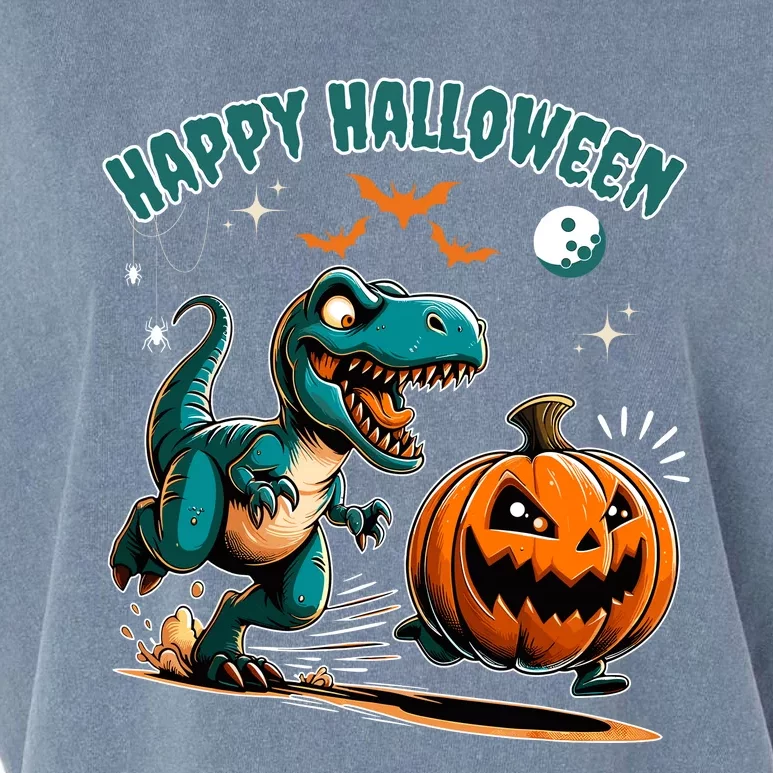 Halloween Pumpkin Dinosaur Funny Trex Design Garment-Dyed Women's Muscle Tee