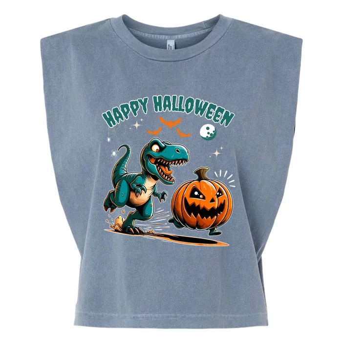 Halloween Pumpkin Dinosaur Funny Trex Design Garment-Dyed Women's Muscle Tee