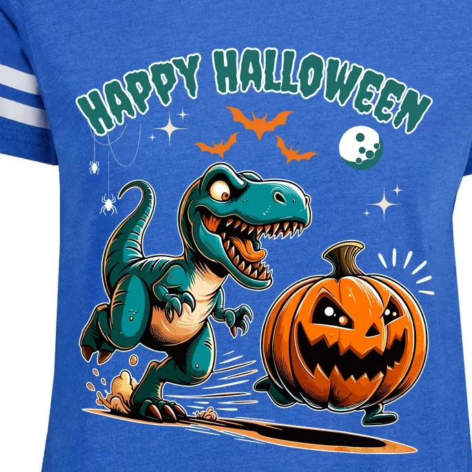 Halloween Pumpkin Dinosaur Funny Trex Design Enza Ladies Jersey Football T-Shirt