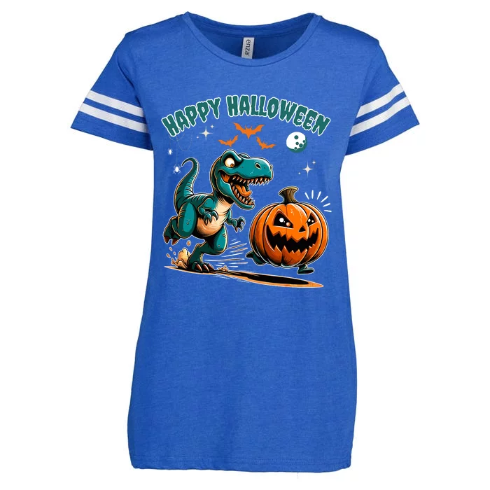 Halloween Pumpkin Dinosaur Funny Trex Design Enza Ladies Jersey Football T-Shirt