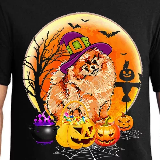 Halloween Pomeranian Dog Moon With Pumpkin Funny Gifts Pajama Set