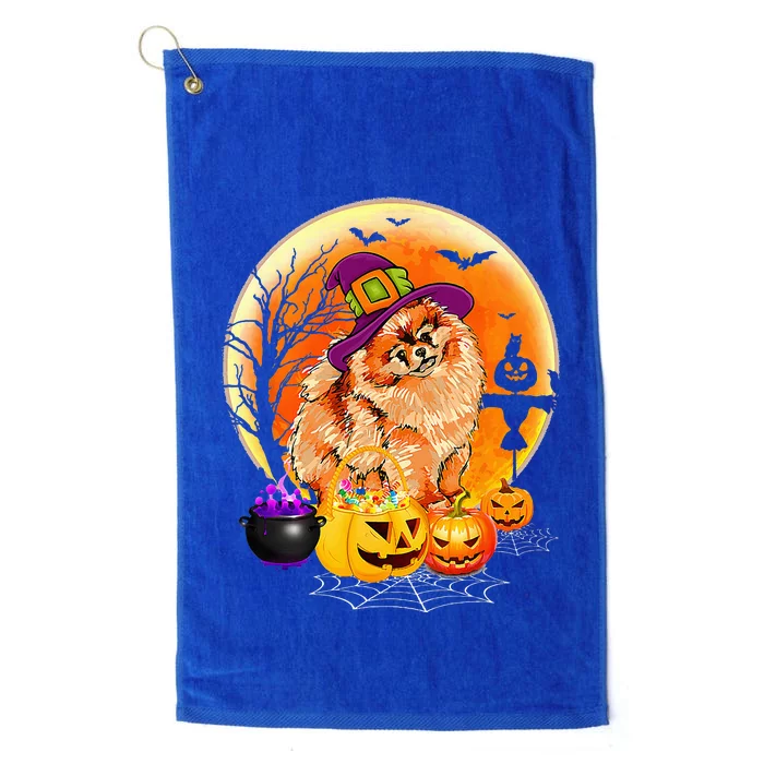 Halloween Pomeranian Dog Moon With Pumpkin Funny Gifts Platinum Collection Golf Towel