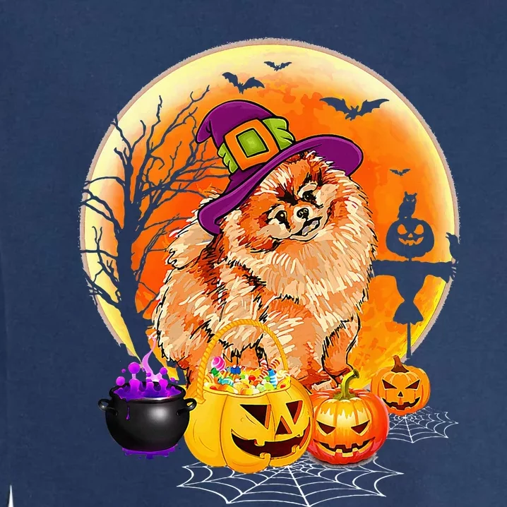 Halloween Pomeranian Dog Moon With Pumpkin Funny Gifts Garment-Dyed Sweatshirt