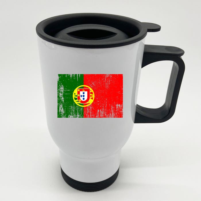 Happy Portugal Day Distressed Portugal Flag Front & Back Stainless Steel Travel Mug