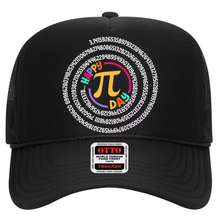 Happy Pi Day 3.14 Mathematic Math Teacher Gift Spiral Pi Day High Crown Mesh Trucker Hat