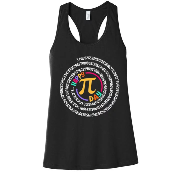 Happy Pi Day 3.14 Mathematic Math Teacher Gift Spiral Pi Day Women's Racerback Tank