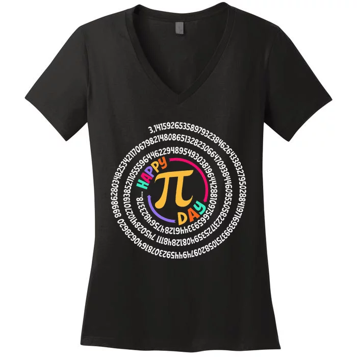 Happy Pi Day 3.14 Mathematic Math Teacher Gift Spiral Pi Day Women's V-Neck T-Shirt