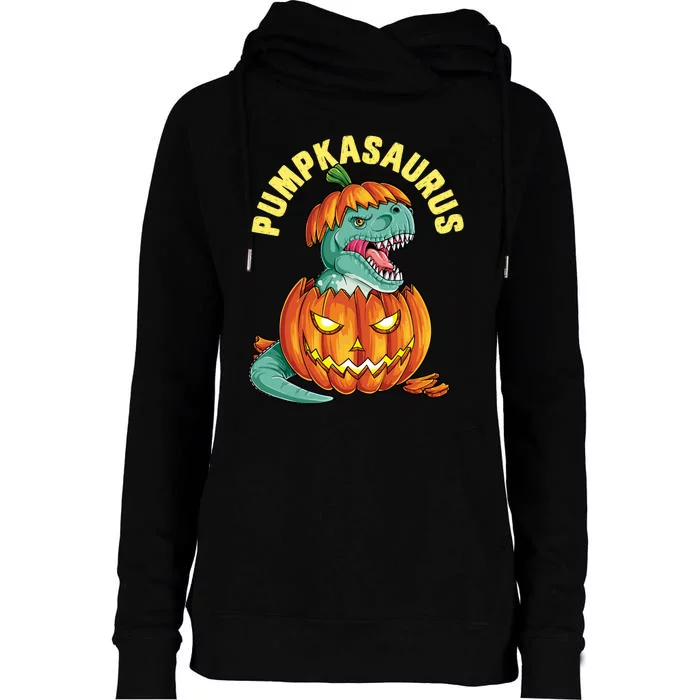 Halloween Pumpkasaurus Dinosaur Pumpkin Funny T Rex Sweat Womens Funnel Neck Pullover Hood