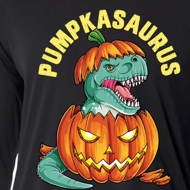 Halloween Pumpkasaurus Dinosaur Pumpkin Funny T Rex Sweat Cooling Performance Long Sleeve Crew