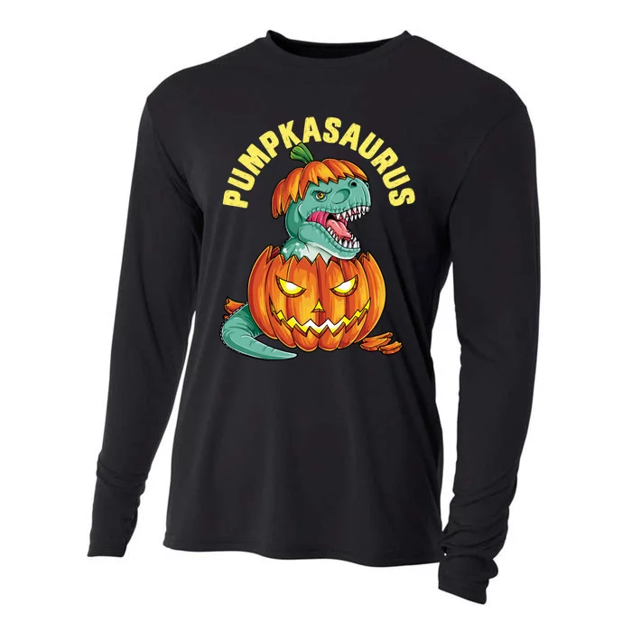 Halloween Pumpkasaurus Dinosaur Pumpkin Funny T Rex Sweat Cooling Performance Long Sleeve Crew