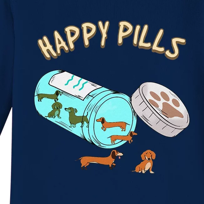 Happy Pills Dachshund  Dog Lover Gift Baby Long Sleeve Bodysuit