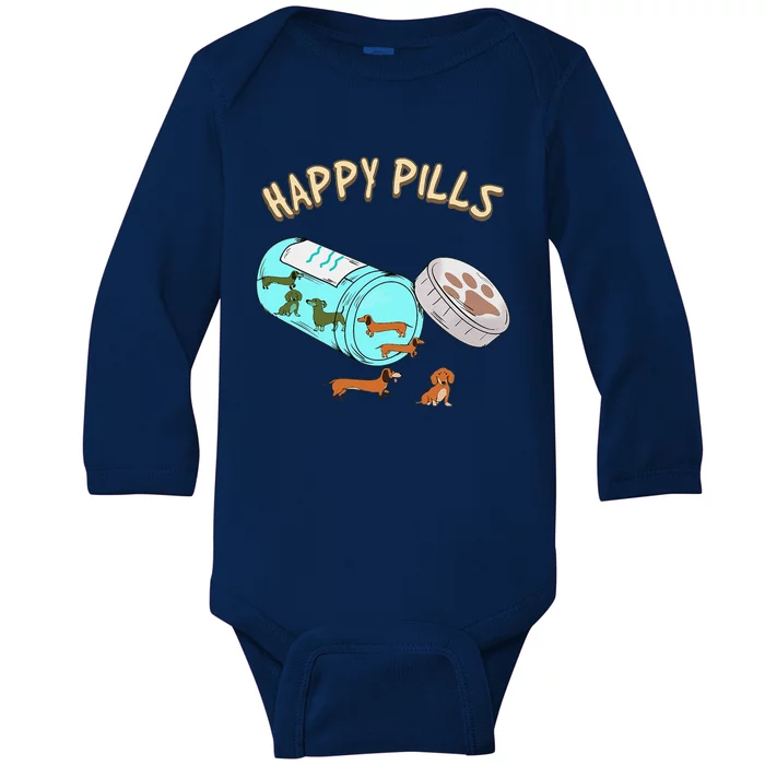 Happy Pills Dachshund  Dog Lover Gift Baby Long Sleeve Bodysuit