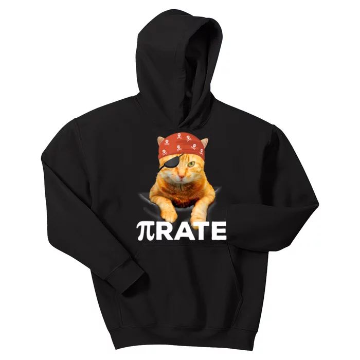 Happy PI Day 3.14 Pi Symbol Cat Pirate Kids Hoodie