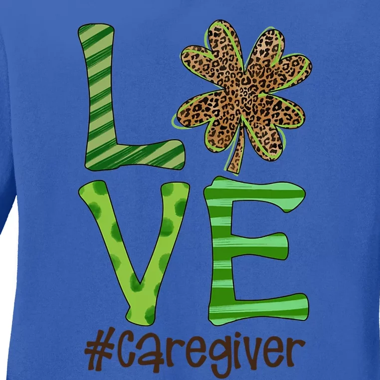 Happy Patrick's Day Love Caregiver Nurse Irish And Leopard Gift Ladies Long Sleeve Shirt