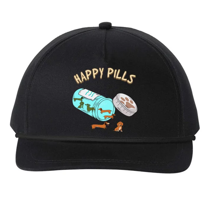 Happy Pills Dachshund Dog Lover Gift Snapback Five-Panel Rope Hat