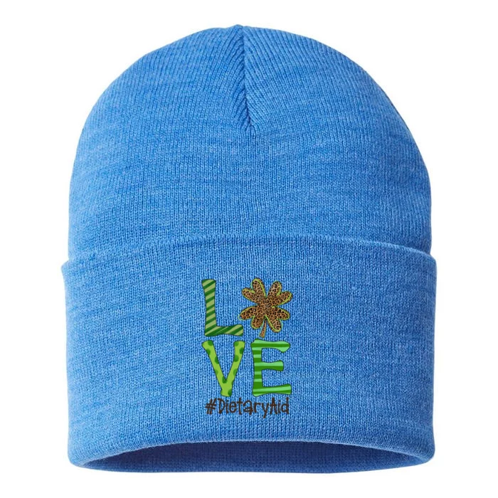 Happy Patrick's Day Love Dietary Aid Nurse Irish And Leopard Gift Sustainable Knit Beanie