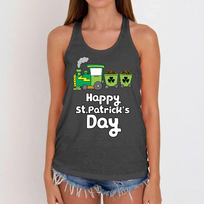 Happy Patrick's Day Cute Train Irish Boy Shamrock Gifts Women's Knotted Racerback Tank