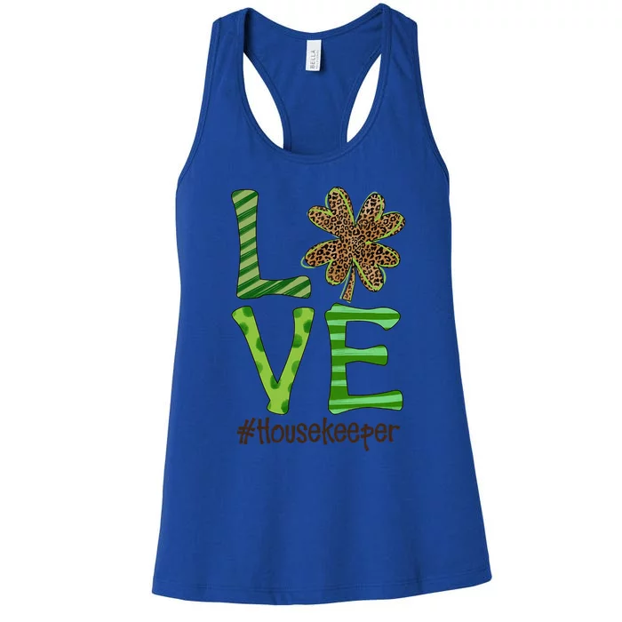 Happy Patrick's Day Love Housekeeper Nurse Irish And Leopard Meaningful Gift Women's Racerback Tank