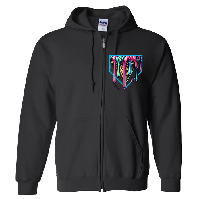 Home Plate Drip Ice Cream Softball & Baseball Full Zip Hoodie