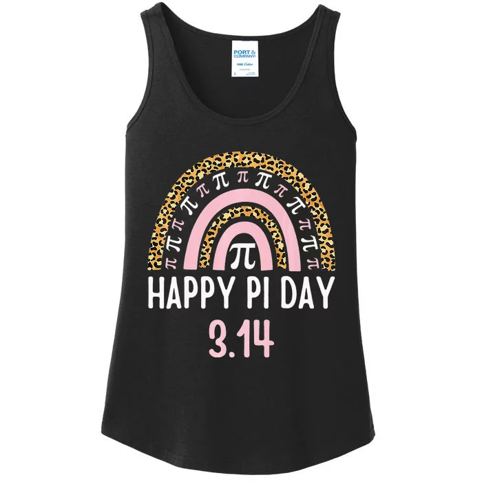 Happy Pi Day Mathematic Math Teacher Gift Leopard Rainbow Ladies Essential Tank