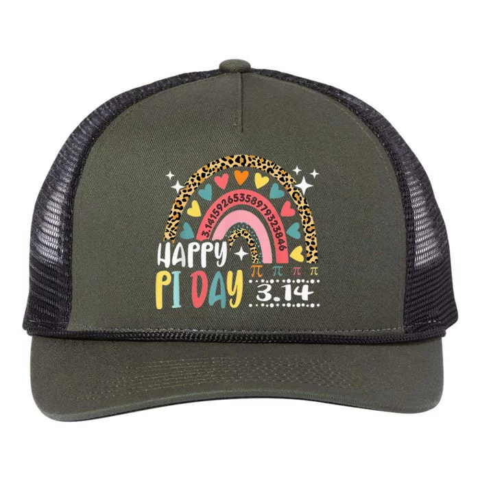 Happy Pi Day Leopard Rainbow Math Teacher Funny Retro Rope Trucker Hat Cap