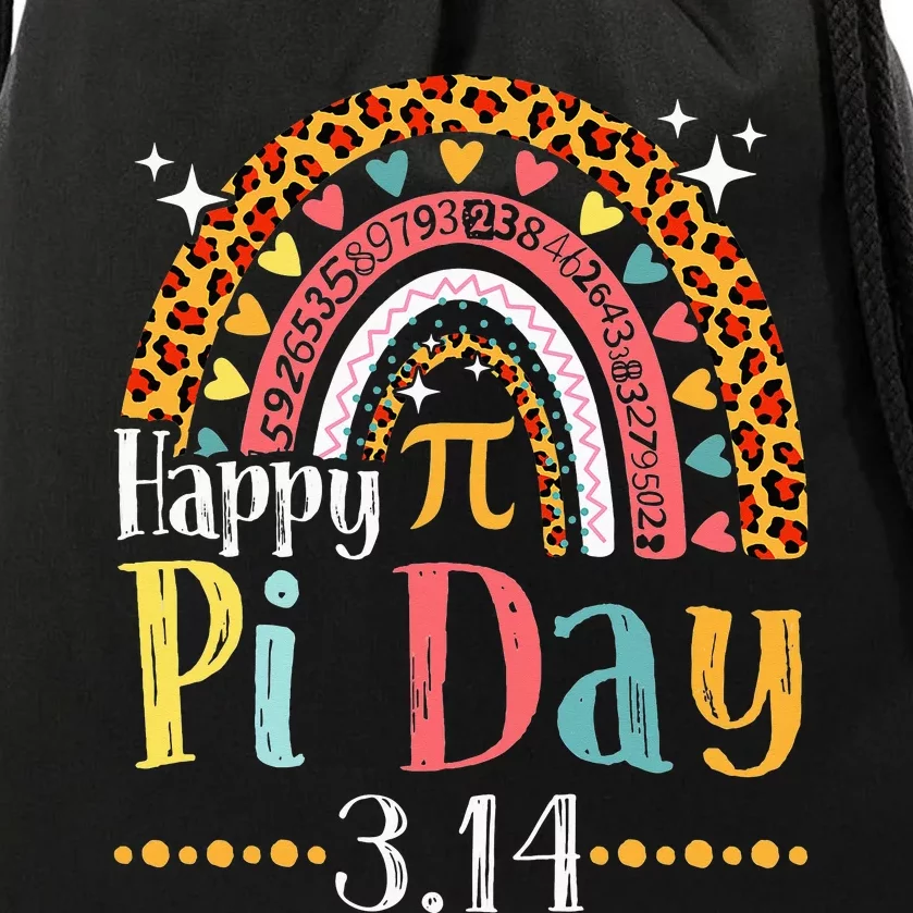 Happy Pi Day Mathematic Math Teacher Gifts Leopard Rainbow Drawstring Bag