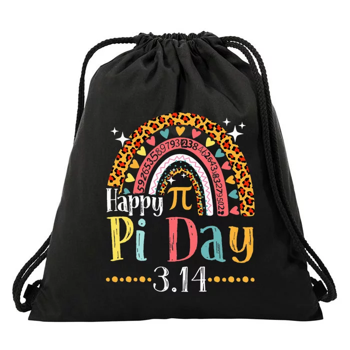 Happy Pi Day Mathematic Math Teacher Gifts Leopard Rainbow Drawstring Bag