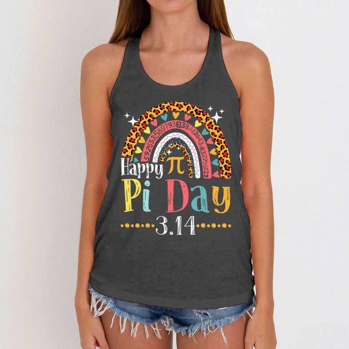 Happy Pi Day Mathematic Math Teacher Gifts Leopard Rainbow Women's Knotted Racerback Tank