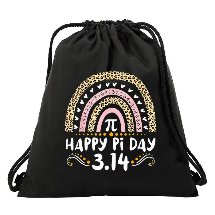 Happy Pi Day Mathematic Math Teacher Gifts Leopard Rainbow Drawstring Bag