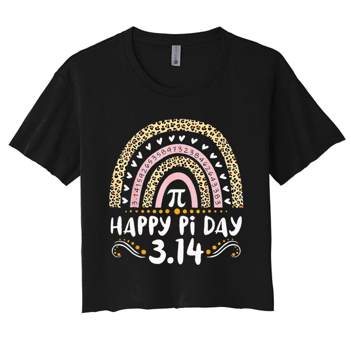 Happy Pi Day Mathematic Math Teacher Gifts Leopard Rainbow Women's Crop Top Tee