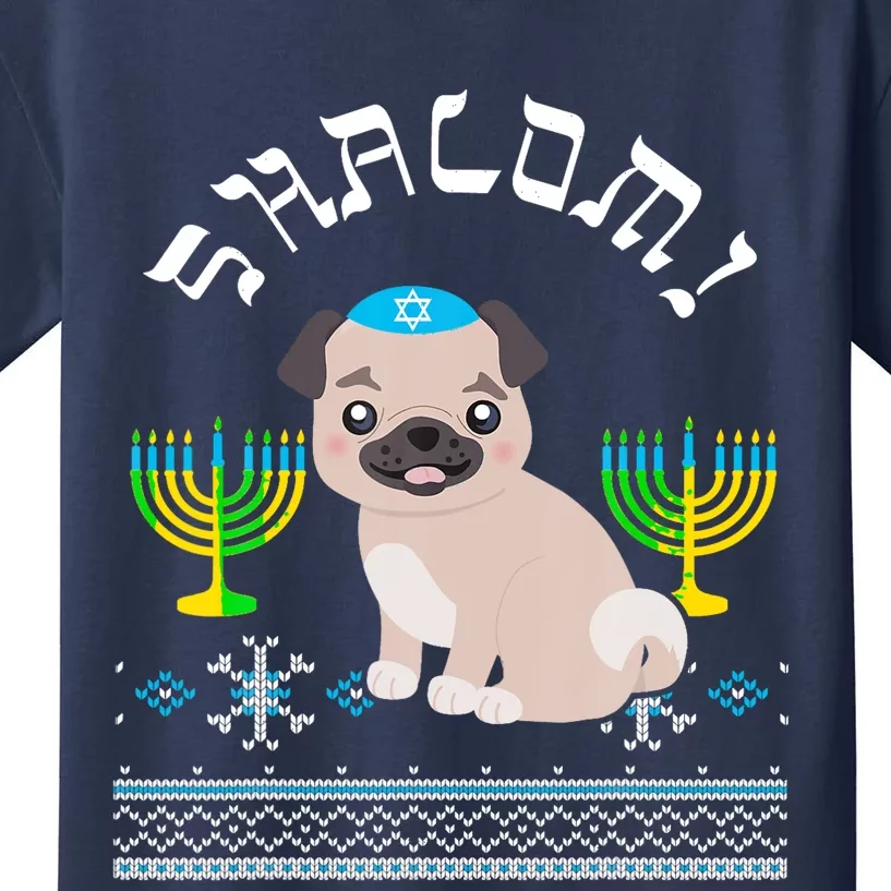 Hanukkah Pug Dog Shalom Menorah Yarmulke Hanukkah Gift Kids T-Shirt