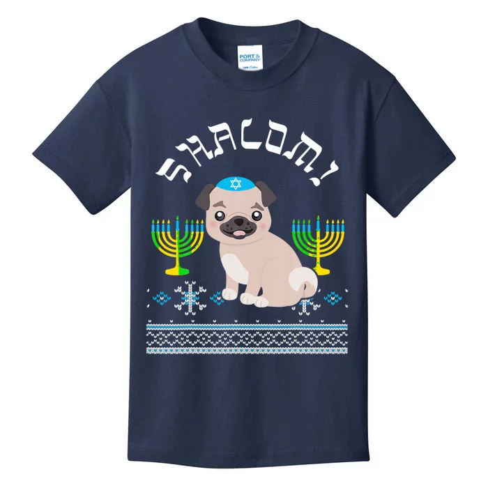 Hanukkah Pug Dog Shalom Menorah Yarmulke Hanukkah Gift Kids T-Shirt