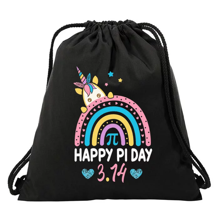 Happy Pi Day Math Teacher School  Rainbow Unicorn Drawstring Bag