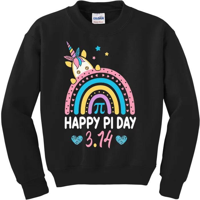 Happy Pi Day Math Teacher School  Rainbow Unicorn Kids Sweatshirt