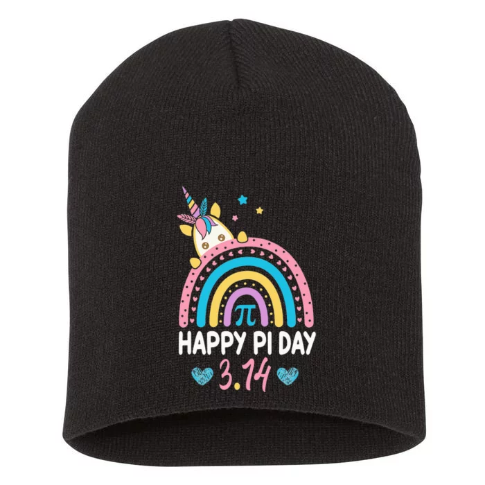 Happy Pi Day Math Teacher School  Rainbow Unicorn Short Acrylic Beanie