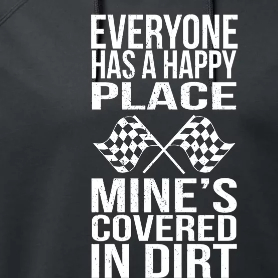 Happy Place Dirt Track Race Sprint Car Racing Driver Gift Performance Fleece Hoodie