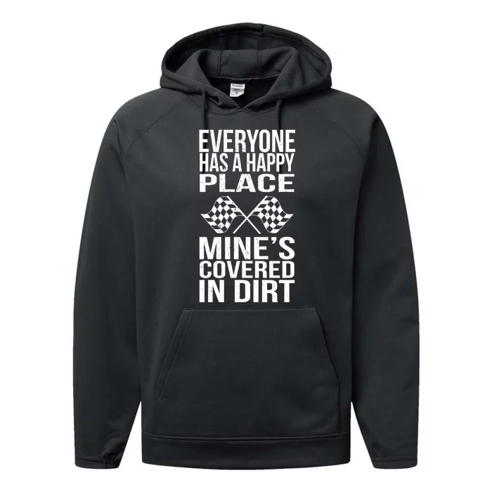 Happy Place Dirt Track Race Sprint Car Racing Driver Gift Performance Fleece Hoodie