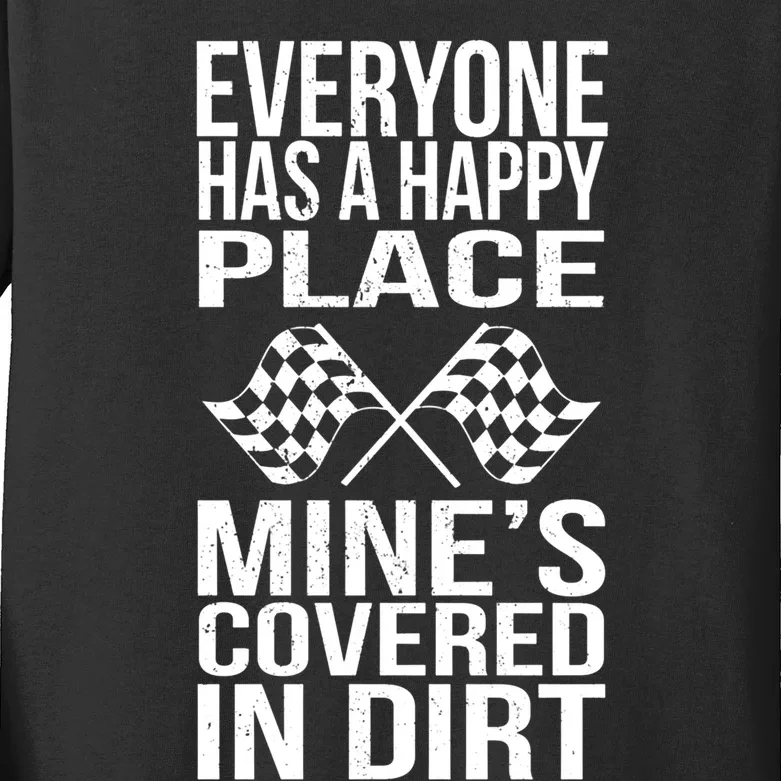 Happy Place Dirt Track Race Sprint Car Racing Driver Gift Kids Long Sleeve Shirt