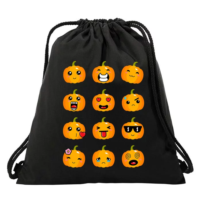 Halloween Pumpkins Emotions Cute Halloween Drawstring Bag