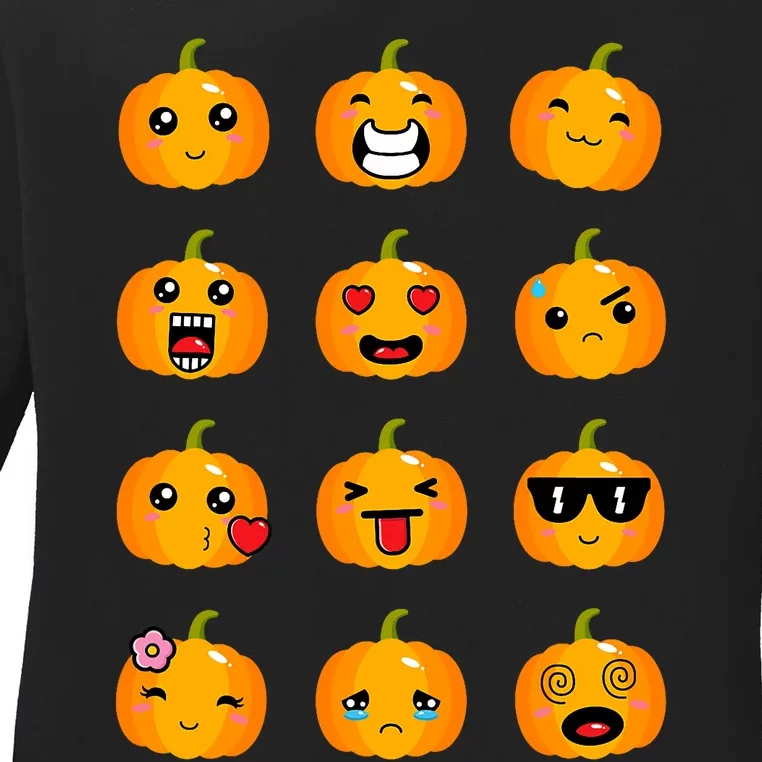 Halloween Pumpkins Emotions Cute Halloween Ladies Long Sleeve Shirt