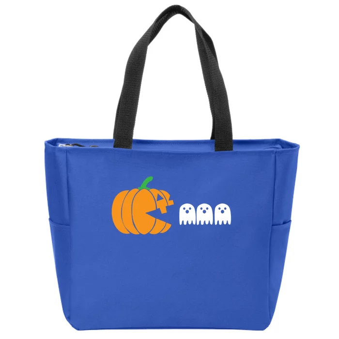 Halloween Pumpkin Eating Ghosts Retro Gaming Scary Gamer Fun Gift Zip Tote Bag