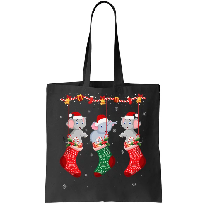 Holiday Party Elephant Christmas Socks Tote Bag