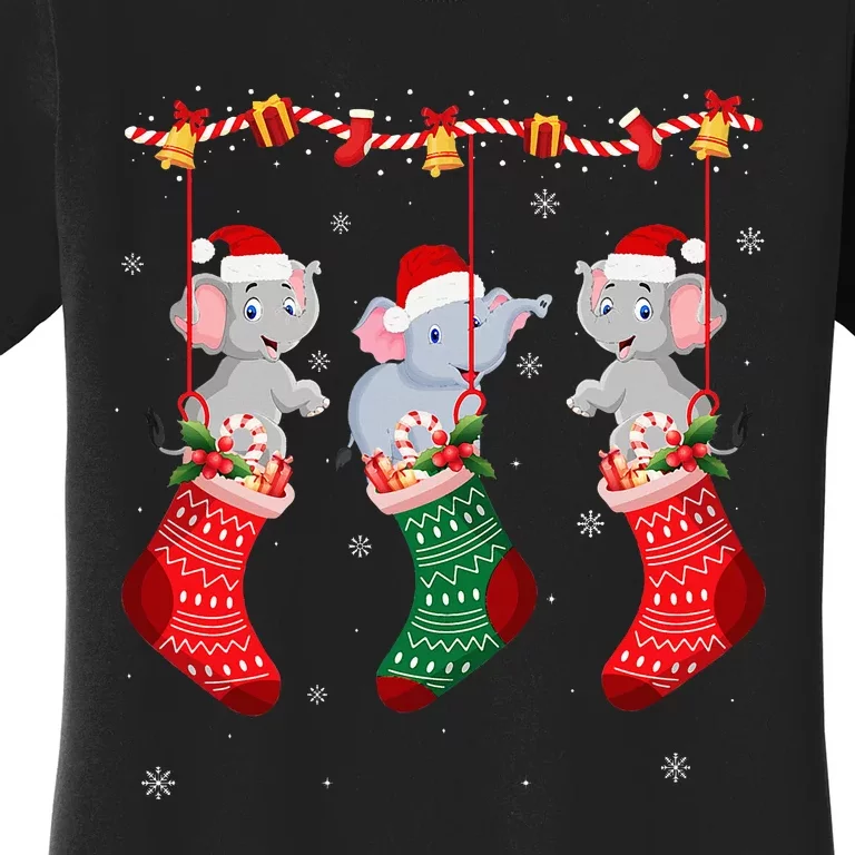 Holiday Party Elephant Christmas Socks Women's T-Shirt