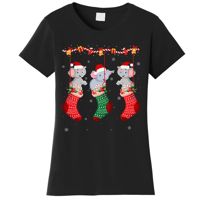 Holiday Party Elephant Christmas Socks Women's T-Shirt