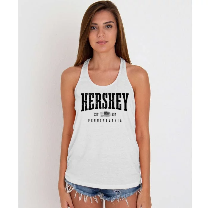 Hershey Pennsylvania Est 1894 American Flag Patriotic Women's Knotted Racerback Tank