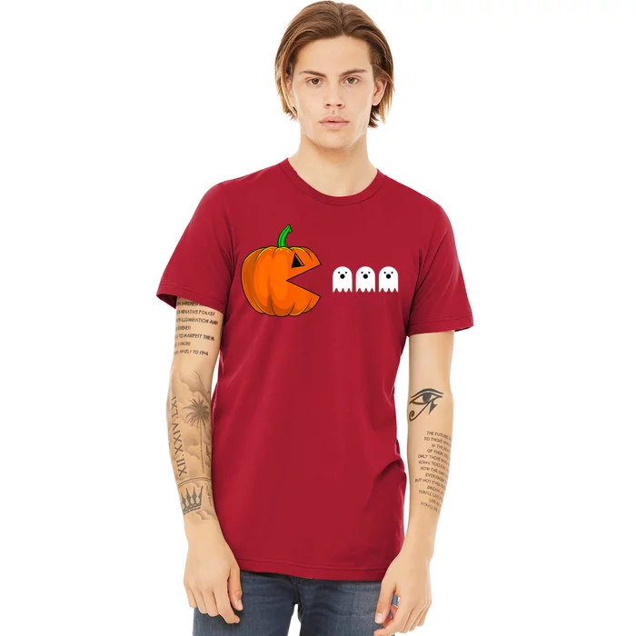 Halloween Pumpkin Eating Ghost Gamer For Premium T-Shirt