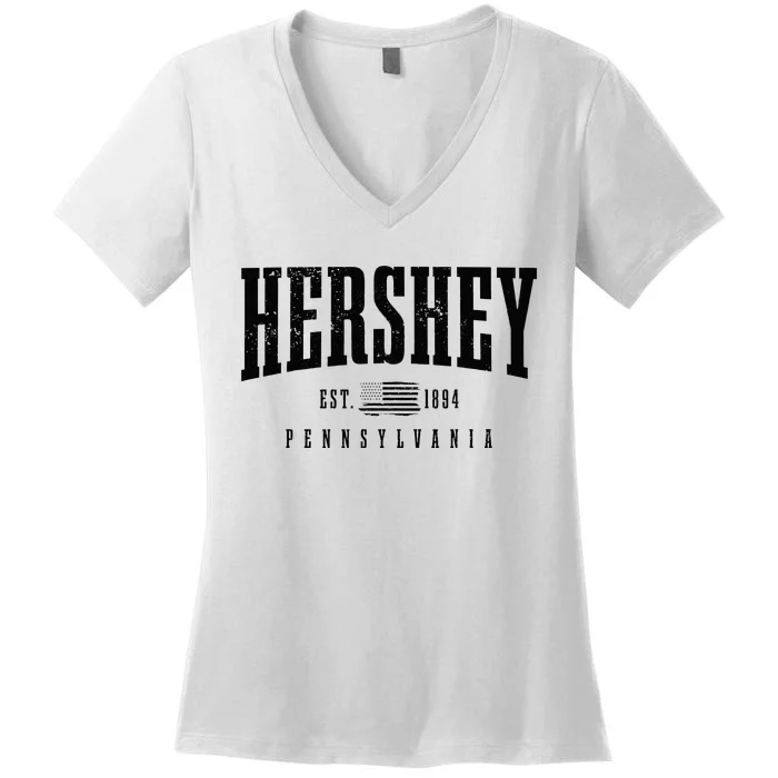 Hershey Pennsylvania Est. 1894 American Flag Patriotic Women's V-Neck T-Shirt